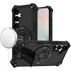 Military Grade Magnetic Tough Ultra Rugged Hybrid Case with Kickstand for Samsung Galaxy S25 FE - Black