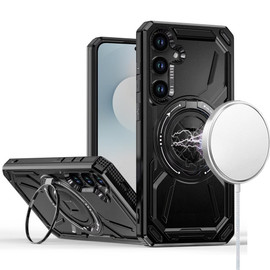 Military Grade Magnetic Hybrid Armor Case with Rotating Kickstand for Samsung Galaxy S25 FE - Black