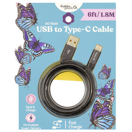 Gabba Goods 60W Leather Design USB-C to USB-A Charge and Sync Cable 6 ft. - Black