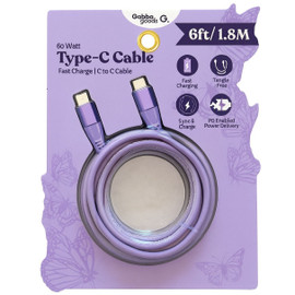 Gabba Goods 60W Leather Design USB-C to USB-C Charge and Sync Cable 6 ft. - Lavender
