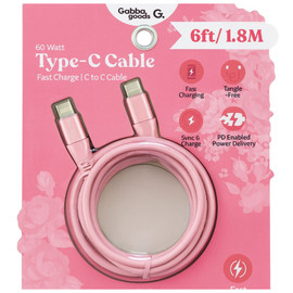 Gabba Goods 60W Leather Design USB-C to USB-C Charge and Sync Cable 6 ft. - Pink