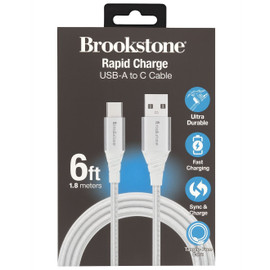 Brookstone USB-C to USB-A 60W Nylon Braided Charge & Sync Cable 6ft - White