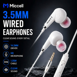 Miccell 3.5mm Wired Stereo In-Ear Earphones with Mic - White