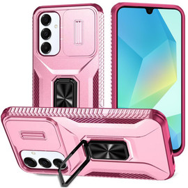 Combat Tough Series Ring Holder Case with Camera Lens Cover for Samsung Galaxy A17 5G - Pink