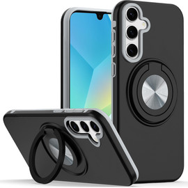 Circular Series Hybrid Case with Rotating Ring Stand for Samsung Galaxy A17 5G - Black