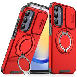 Dual Layer Magnetic Ring Case with Rotating Stand and Privacy Camera Cover for Samsung Galaxy A17 5G - Red