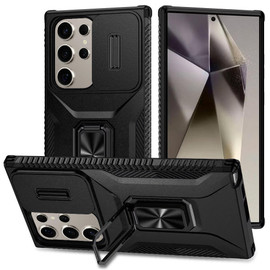 Combat Tough Series Ring Holder Case with Camera Lens Cover for Samsung Galaxy S26 Ultra - Black