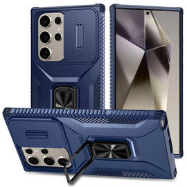 Combat Tough Series Ring Holder Case with Camera Lens Cover for Samsung Galaxy S26 Ultra - Blue