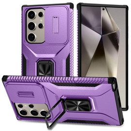 Combat Tough Series Ring Holder Case with Camera Lens Cover for Samsung Galaxy S26 Ultra - Purple