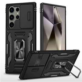 Military Grade Ring Holder Case with Camera Lens Cover for Samsung Galaxy S26 Ultra - Black