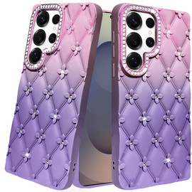 Floral Joy Diamond Crystal TPU Case for Samsung Galaxy S26 Ultra - Light Pink Purple