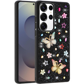 Butterfly Ornaments Diamond Hybrid Case for Samsung Galaxy S26 Ultra - Black