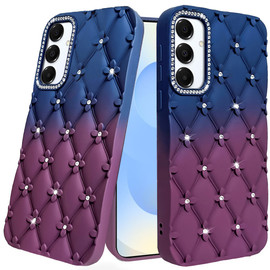 Floral Joy Diamond Crystal TPU Case for Samsung Galaxy S26 - Dark Blue Burgundy