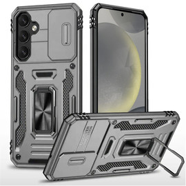 Military Grade Ring Holder Case with Camera Lens Cover for Samsung Galaxy A37 5G - Grey