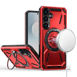 Military Grade Magnetic Hybrid Armor Case with Rotating Kickstand for Samsung Galaxy A57 5G - Red