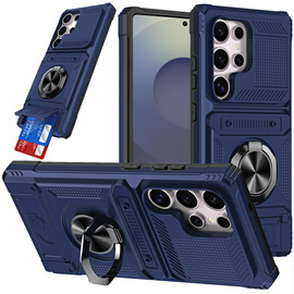 Military Grade All-In-One Ring Stand Case with Card Pocket for Samsung Galaxy S26 Ultra - Blue
