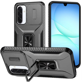 Combat Tough Series Ring Holder Case with Camera Lens Cover for Samsung Galaxy A17 5G - Grey