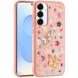 Butterfly Ornaments Diamond Hybrid Case for Samsung Galaxy S26 Plus - Pink