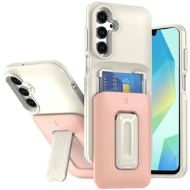 Military Grade All-In-One Hybrid Case with Card Pocket, Kickstand and Hand Strap for Samsung Galaxy S26 Plus - Beige Pink