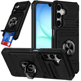 Military Grade All-In-One Ring Stand Case with Card Pocket for Samsung Galaxy A37 5G - Black