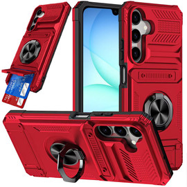 Military Grade All-In-One Ring Stand Case with Card Pocket for Samsung Galaxy A37 5G - Red