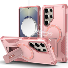 Military Grade HD Armor Magnetic Case with Kickstand for Samsung Galaxy S25 Ultra - Pink