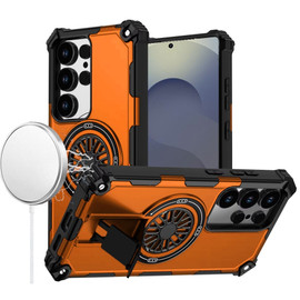 Military Grade Magnetic Tough Ultra Rugged Hybrid Case with Kickstand for Samsung Galaxy S25 Ultra - Cosmic Orange