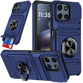 Military Grade All-In-One Ring Stand Case with Card Pocket for Motorola Moto G (2026/2025) / Moto G Play 2026 - Blue