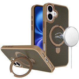 Carbon Fiber Series MagSafe Armor Stand Case for iPhone 17 - Brown