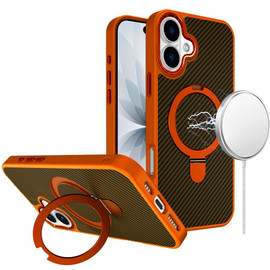 Carbon Fiber Series MagSafe Armor Stand Case for iPhone 17 - Cosmic Orange
