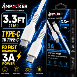 Ampxker 3.3 ft USB-C to USB-C High-Speed Charge & Sync Cable - White