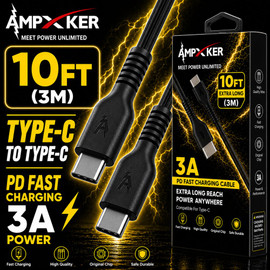 Ampxker 10 ft USB-C to USB-C High-Speed Charge & Sync Cable - Black
