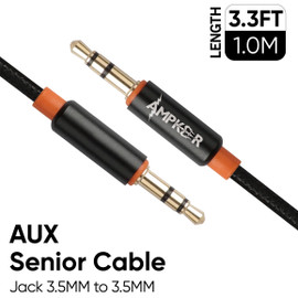 Ampxker Nylon Braided 3.5mm Auxiliary AUX Audio Cable - Black