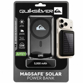 Quiksilver 5000mAH MagSafe Solar Power Bank Battery Charger with Flash Light - Black