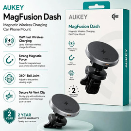 Aukey MagFusion MagSafe Compatible Magnetic Qi2 15W Wireless Air Vent Mount Car Charger - Black