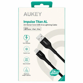 Aukey Impulse Titan AL MFi Certified Lightning to USB-A Charge and Sync Kevlar Core Cable - Black