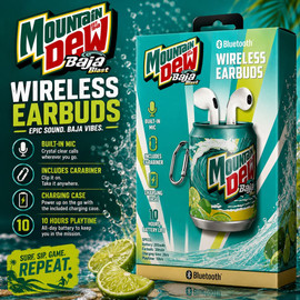 Orbit Innovations Official Licensed True Wireless Bluetooth Earbuds with Can Shaped Charging Case - Mountain Dew Baja Blast