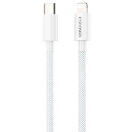 10 ft. Nylon Braided Lightning Connector to USB-C Charge and Sync Cable - White