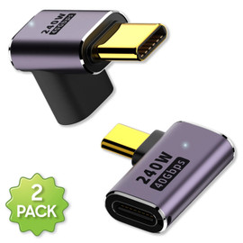 2-Pack 90 Degree Right Angle USB-C Adapter 240W PD Fast Charging