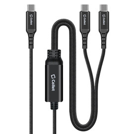 2-In-1 100W USB-C to USB-C Charge and Sync Cable with Dual USB-C Splitter - Black