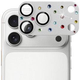 Unibody Matte Metal Tempered Glass Camera Lens Protector for iPhone 17 Pro Max - Rhinestones Silver