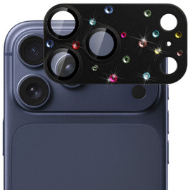 Unibody Matte Metal Tempered Glass Camera Lens Protector for iPhone 17 Pro - Rhinestones Black
