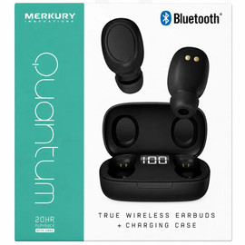 Merkury Innovations Quantum True Wireless Bluetooth Stereo Earbuds with Portable Charging Case - Black