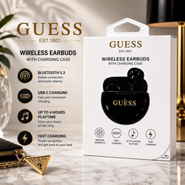 Guess TWS True Wireless Bluetooth v5.3 Earbuds - Black