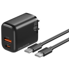 Rapid PD 38W 2 Port USB-C and USB-A Wall Charger with USB-C Cable - Black