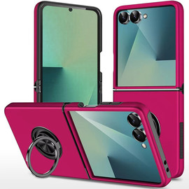 360 Rotating Ring Grip Hybrid Case for Samsung Galaxy Z Flip 7 - Hot Pink