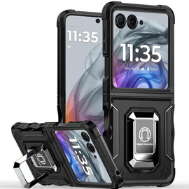 Military Grade Shockproof Hybrid Armor Case with Ring Grip for Samsung Galaxy Z Flip 7 - Black