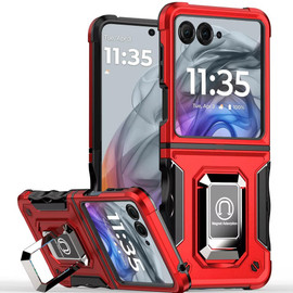 Military Grade Shockproof Hybrid Armor Case with Ring Grip for Samsung Galaxy Z Flip 7 - Red