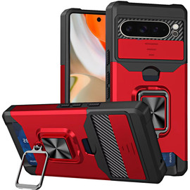 Military Grade All-In-One Ring Stand Card Case for Google Pixel 11 Pro XL - Red