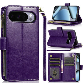 Leather Wallet Case with Zipper Pocket for Google Pixel 11 Pro XL - Purple